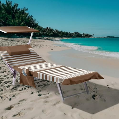 L'Emporio Casa Telo Mare Lettino con Angoli Tasche e Cuscino in Cotone Fouta per Spiaggia Piscina Mare Colore Sabbia
