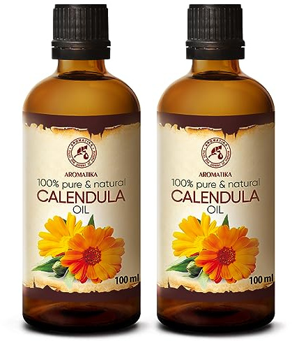 Calendula Carrier Oil Set 2x100ml - 100% Pure Calendula Officinalis Base Oil for Face, Body & Skin Care - Moisturising Cosmetic Oil for Massage