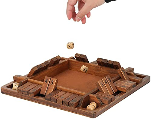 TUAHOO 4-Spieler Shut The Box Würfelspiel | Holz Brettspiel | Holz Tisch Spiel | Klassisch Würfelspiel für Kinder | 10 Zahlenspiele
