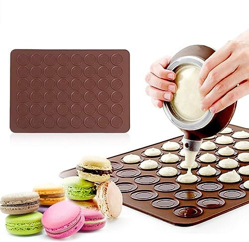 Macaron Silicone Mat, 48 Capacity Silicone Sheet Mat Baking Cookies Pastry DIY Bakeware Decorating Tools for 1.5 Macarons Making, 15.4 x 11.2inch (not include decorating pot)