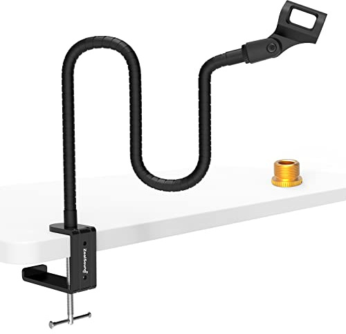 ZealSound Microphone Stand Gooseneck 19”, Flexible Clamp-On Desktop Mic Stand with 360° Adjustable Arm, 3/8 to 5/8 Adapter, Heavy-Duty Desk Mount, for Podcasting, Streaming, Podium & Public Speaking