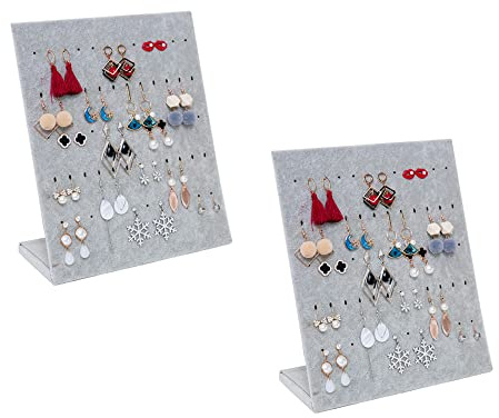 Loopunk Set da 2 Espositore Gioielli Porta Orecchini Velluto Grigio a L,Organizer Gioielli Portagioie Donna per Orecchini Pendenti ed a Borchia,60 Fori per 30 Paia di Orecchini(grigio)
