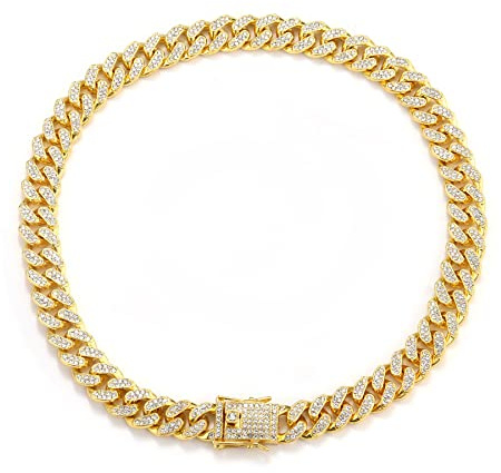 OIDEA mäns pansarkedja halsband guld: punk rock kubansk kedja i rostfritt stål med diamant 12 mm bred present för män far son vän, 60 cm, Bly, rostfritt stål, Diamant