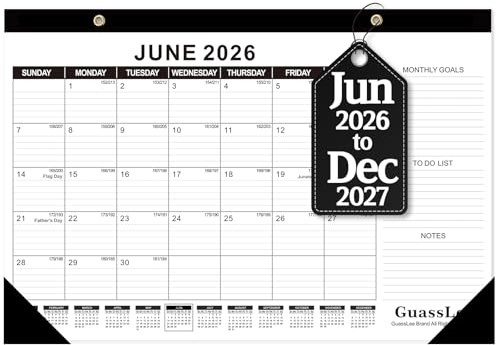 GuassLee Desk Calendar 2026-2027 (Jun. 2026 - Dec. 2027), 19 Months Calendar 17 × 11.5 Desktop Planner with Julian Date, Monthly Goals, Academic To-Do List, for Home, Office, School & Teachers