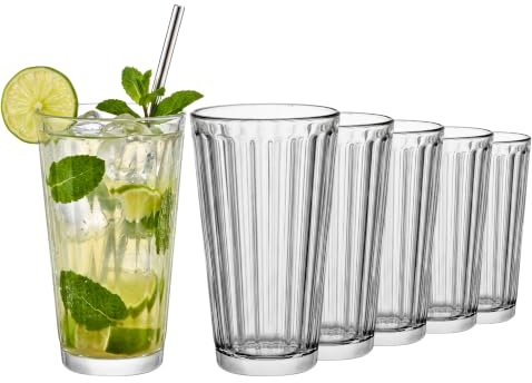 TREND FOR HOME Set Bicchieri Cocktail Vetro Bichiere Acqua, 360 ml, Set da 6 Long Drink Bicchieri da Caffè Tumbler Bicchiere Cocktail Caipirinha, Collezione Arvid, Trasparente
