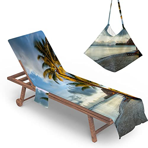 Highdi Sun Lounger Cover With Pockets - 3D Beach Sunbed Towel for Chair, Chaise Lounge, Garden Pool (75x210cm)