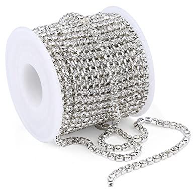 Kristall Rhinestones Diamant Strass Borte Band 10m 2mm Strass Borte Band Trimmen Klaue Kette Nahen Handwerk Strassband Glitzerband zum Aufnähen für DIY-Dekoration(1 Rolle 10m, 2mm Breit, Silber)
