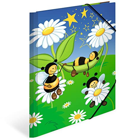 HERMA 19594 - Carpeta archivadora A4 con diseño de animales de abeja y prado de abejas, carpeta de esquina infantil de cartón con impresión interior y banda elástica, carpeta de cartón resistente,