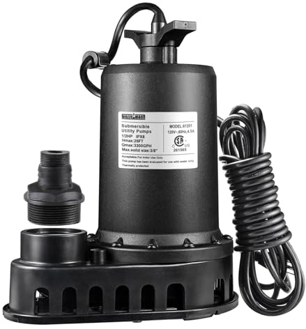 WASSERMANN 1/2HP Submersible Water Pump,3300GPH Thermoplastic Utility Pump Electric Portable Transfer Clean/Dirty Sump Pump for Pool Tub Garden Pond Draining with 10 FT Cord