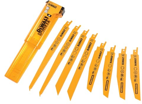 DEWALT DT2442-QZ - Kit 8 hojas de sierra de sable, Bi-metal, Dentado patentado para aplicaciones exigentes, para madera, madera con clavos y metal
