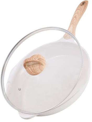 JEETEE Aluminium Bratpfanne 20 cm Glasdeckel,Pfanne mit Antihaftbeschichtung, Induktion Gas Elektro Ofen, beschichtete Bratpfannen,Induktionspfanne mit Handgriff,braten & kochen,PFOA-frei (beige)