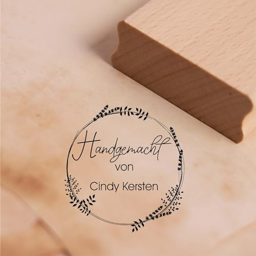 Motivstämpel handgjord av med vintagekransmotiv – inklusive namn – personlig stämpel trästämpel Stämplar Ø 48 mm
