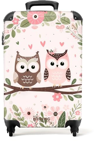 NoBoringSuitcases.com Kinderkoffer, Kinder Reisekoffer, Kindertrolley Mädchen, Trolley Handgepäck, Koffer 55x40x20 cm (Eulen - Grün)