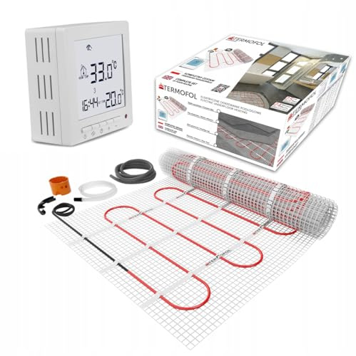 Termofol Set värmematta med termostat H2 – elektrisk golvvärme för badrum, vardagsrum och kök – värmefolie med värmeeffekt 150 W/m2 – yta 3 m² – med digital värmetermostat