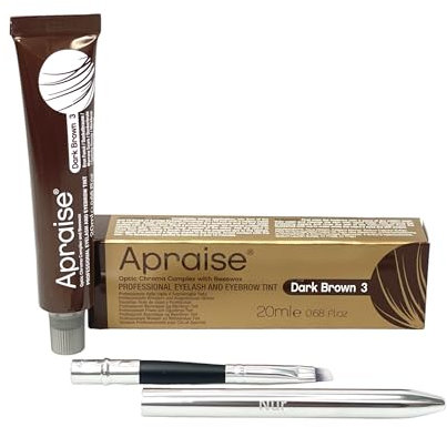 Apraise - Tinta professionale per sopracciglia e ciglia, 20 ml, colore marrone scuro, incl. pennello Nūr con manico in alluminio