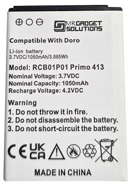 Mr.Gadgets Solutions-batteri 1 050 mAh kompatibelt med [Doro] Primo 406, Primo 413, Primo 414 ersätter RCB01P01, kompatibel med RCB413, kompatibel med RCBNTC01