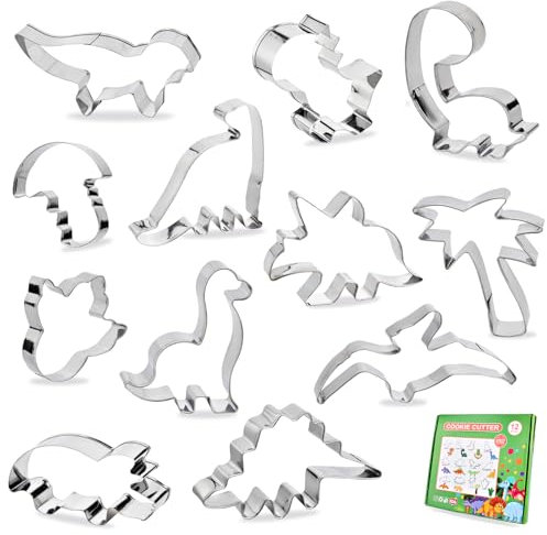 Molde Galletas Dinosaurio - 12 Piezas Molde de Galletas de Acero Inoxidable para Cumpleaños, Set DIY para Decoraciones de Fiesta Dinosaurio
