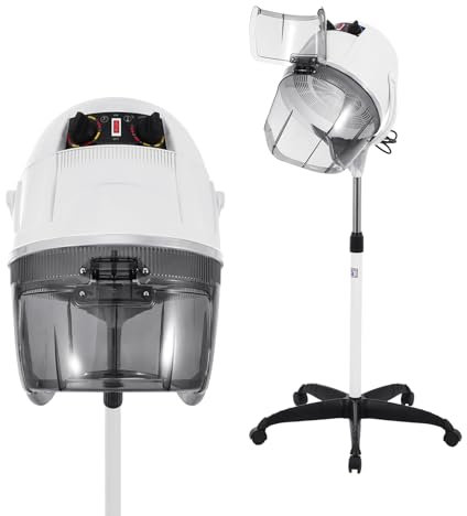 KayEsampra Secador de pelo profesional con trípode, 1000 W, altura regulable, soporte de pie 78-128 cm, color blanco, con temporizador de temperatura, gorro para secar el pelo, peluquería para el