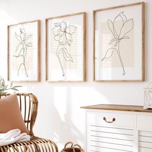 Neutral Botanical Wall Art, Botanical Prints, Set of 3 Prints, Plants Wall Art, Floral Line Art, Beige Decor, Neutral Wall Decor, Flower Art | A3, A4 (A3)