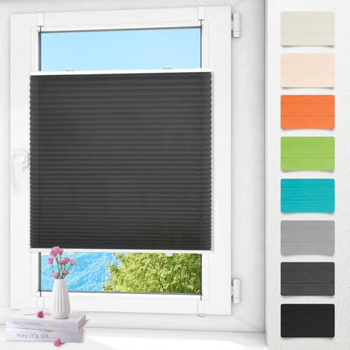Plissee ohne Bohren klemmfix Anthrazit 80x80cm Plisseerollo mit Klemmträger Blickdicht easyfix Jalousie Rollo für Fenster und Tür