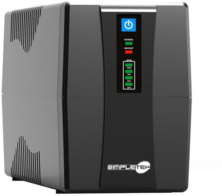 SIMPLETEK - USV Unterbrechungsfreie Stromversorgung 650VA 390W | 2 AVR-Steckdosen - für PC Monitor Modem DVR | Integriertes Stromkabel
