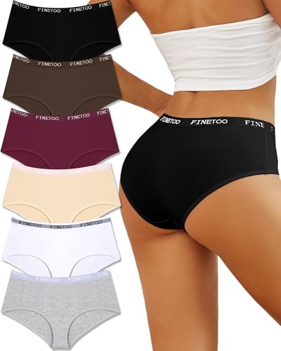 FINETOO Womens Underwear Cotton Hipster Sexy Panties Full Coverage Briefs Stretch Bikinis Comfortable Cheeky 6 Pack(L)