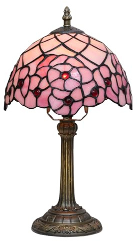 Lámpara Tiffany de 8 pulgadas, pequeña lámpara de mesa de cristal de colores con diseño de flor de cerezo rosa, lámpara de escritorio de lectura vintage hecha a mano for mesita de noche, dormitorio, s