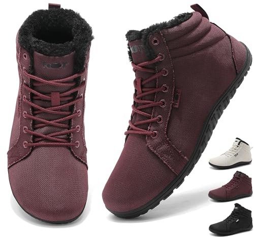 Schuvox Barefoot Bottes Imperméable Homme Femme Peluche d'automne Fourrure Hiver Chaudes Imperméables Antidérapantes Outdoor Randonnée Neige Minimaliste Outdoor Burgundy 40EU