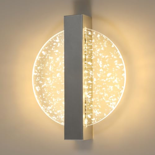 DELIPOP Applique da Parete 12W, 3000K Cromato Lampada a Parete Rotonda | Lampada da Muro in Acrilico per Camera da Letto Soggiorno Corridoio