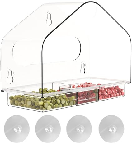 Transparent fönster fågelblad - transparent akryl fågelhus med superstarka underkoppar | ekorrsäker fågelmatare utomhus med bricka