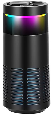 Purificador de aire para coche con filtro HEPA y carbón activado, ionizador de 500 W contra los malos olores y el humo, con luz RGB para portavasos universal (6,5 cm) negro