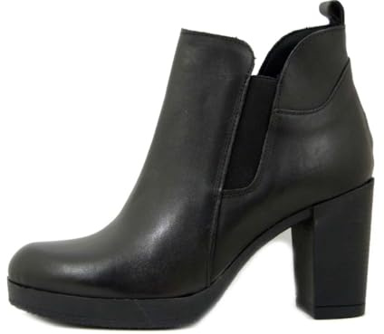 OSVALDO PERICOLI Botines de mujer de piel negra, tacón alto y plataforma, fabricados en Italia – 12NE, Negro , 39 EU