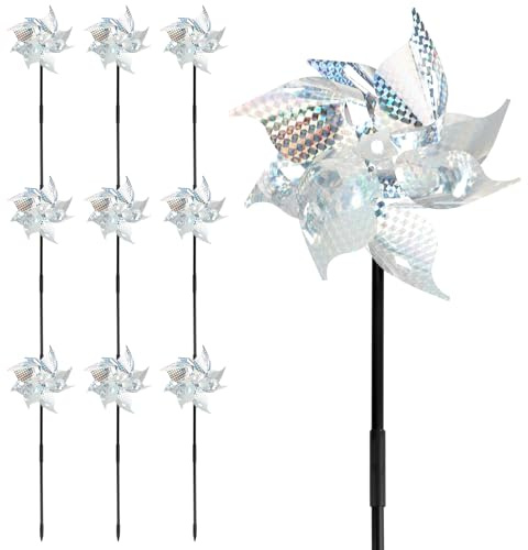 Générique 10 Pièces Moulins à Vent Réfléchissants, Répulsif Réfléchissant Moulin à Vent, Anti-Oiseaux Moulin à Vent, Moulin à Vent pour Oiseaux, pour Protéger Le Verger Ferme