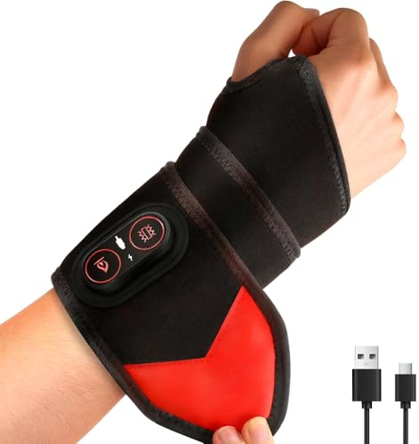 Weciau Cordless Wrist Heating Pad, Heated Wrist Support Wrap with 3 Heats and Vibrations Modes, Portable USB Heated Wrist Brace and Hand Massager for Hand, Knee, Elbow, Ankle (Black)