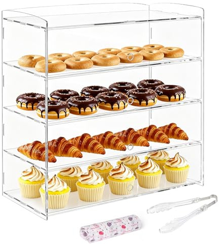 LIROPAU 4-stöckige Gebäck-Vitrine, klare Acryl-Thekenvitrine für Bäckereien, Gebäckvitrine für kommerzielle Arbeitsplatte, 49*23*50cm Bäckerei-Vitrine, transparenter Acryl-Sandwich-Brotschrank