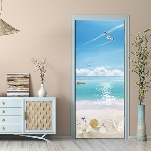 3D Adesivi per Porte Interne Vista Sul Mare Adesivo Porta Spiaggia Carta Parati Autoadesiva Arte Sticker Camera Letto Soggiorno Decorazione Parete Poster Murale 77x200 cm m.5159