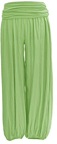 TEXTURE Ladies Women Italian Lagenlook Plain Viscose Boho Harem Ali Baba Trouser Pants Joggers One Size (Lime Green, One Size)