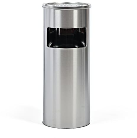 EVRE Standing Ashtray Cigarette Bin Stainless Steel Outdoor Indoor Rubbish with Removable Inner Bucket and Anti Slip Base 17L 60.5 x 25 cm (Silver)