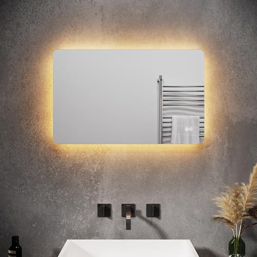 ELEGANT Specchio da Bagno a LED da Muro 80 x 50cm, Specchio Parete con Interruttore Touch e Anti Appannamento, Specchio da Parete Moderno Impermeabile IP44
