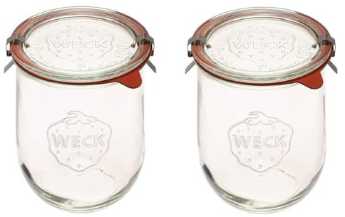 Weck Tulip Jars 1 Liter - Large Sour Dough Starter Jars with Wide Mouth - Suitable for Canning and Storage - 2 with Glass Lids