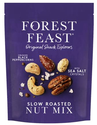 FOREST FEAST Slow Roasted Nut Mix 8 x 120g | Sea Salt & Black Peppercorn Roasted Mixed Nuts with Cashews, Almonds, Macadamias, Pecans & Peanuts | High Protein Snack