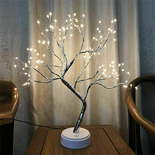 Soekodu Luz de árbol Abedul Navidad, 108 Led Lámpara Bonsai Abedul Iluminado USB o Interruptor Táctil con Pilas Luces Rama Alambre Cobre para Decoración Interior Hogar(Blanco Cálido)