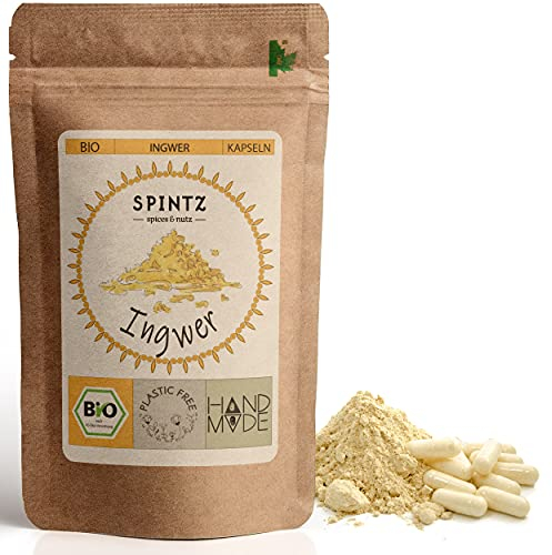 SPINTZ® 210 Stk. Bio Ingwer Kapseln - vegane Ingwer Kapseln hochdosiert - 2000 mg Ingwer Pulver Bio je Tagesdosis - Ingwerwurzel gemahlen | plastikfrei und nachhaltig verpackt