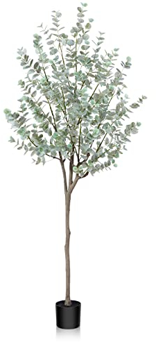 SOGUYI 180 cm konstgjorda växter, eukalyptus konstgjord med vita silverdollarblad, konstgjord eukalyptusträd i kruka, konstväxtdekoration för kontor, trädgård, vardagsrum, hall, balkong (1 st.)
