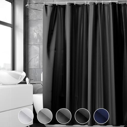 REDKEY Duschvorhang 120x180 cm, Anti-schimmel Badvorhang, Waschbar Schnelltrocknend Wasserabweisend PVC Textil, Antibakteriell Badewanne Vorhang mit 8 Haken für Bad Dusche, Schwarz