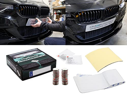 DM Magnet Komplett Set magnetischer Auto unsichtbarer Kennzeichenhalter ohne Rahmen Neodym Magnet - Nummernschild Halterung Nummernschildhalter DM Autoteile 2186