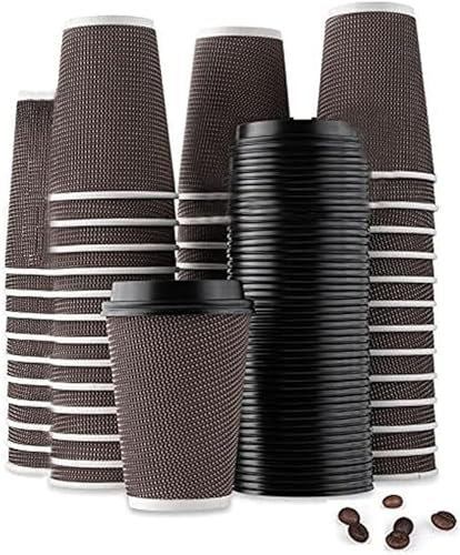 My Home & Lighting Store Lot de 100 gobelets jetables isothermes à triple paroi avec couvercles pour café et boissons à emporter