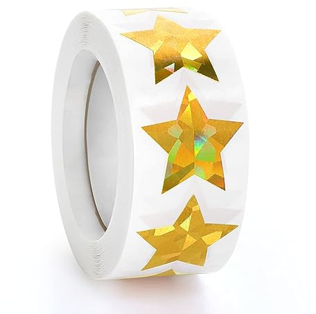 500 PCS Holographic Gold Star Stickers, 1 inch Self Adhesive Metallic Glitter Foil Stickers Sparkly Star Sticker Reward Behavior Chart Labels for Kids Students Teachers Supplies