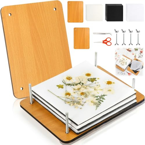 Noamus 54Pcs Flower Press Kit, 7 x 9.5 6-Layer Wooden Leaves Pressing Kit for Adult, Solid Wood Book Pressed Plant Preservation Kits, DIY Arts Dried Flowers Craft Tool for Gift