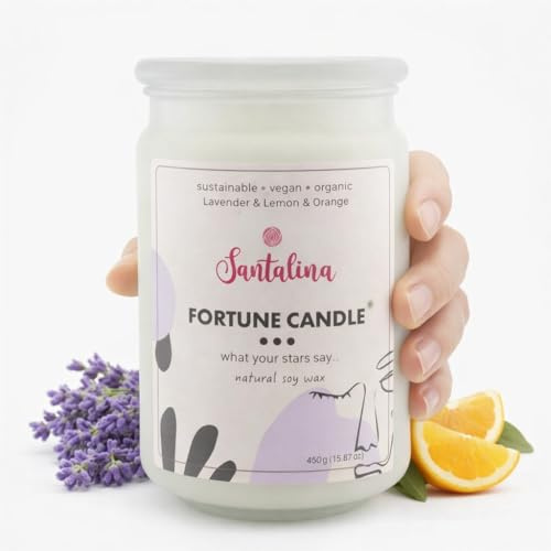 Santalina Duftkerze Lavendel, Zitrone & Orange mit versteckter Botschaft | Geschenk für Frauen zur Entspannung & Aufmunterung | Holzdocht mit Knistereffekt, 100% Sojawachs Vegan | Großes Glas 450g